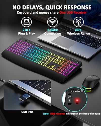 4000mAh Rechargeable Backlit Keyboard with Wrist Rest