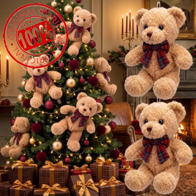 Chalyna 6 Pack Christmas Teddy Bear Decor with Velvet Tartan Bow