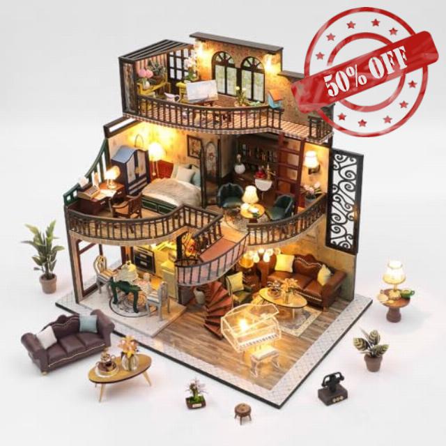 DIY Miniature House Kit with LED Lights