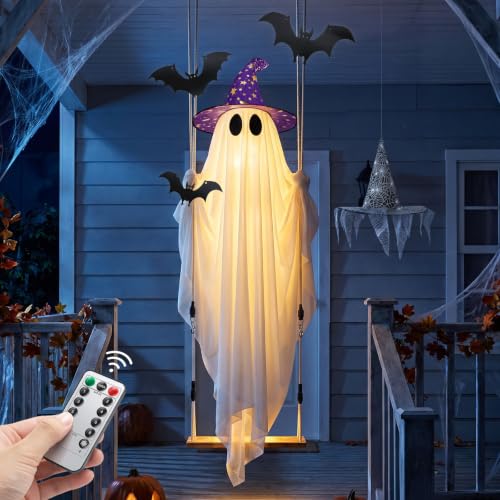 Adjustable Swinging Light-Up Ghost for Trees Porches Gardens Lawns Yards Deco