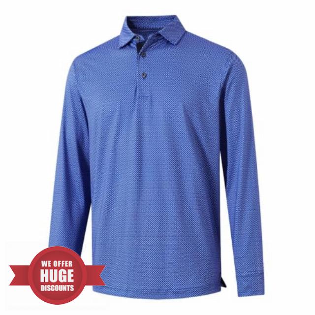 MICHEL ROUEN Long Sleeve Polo Shirts for Men with Collar Print Golf Shirts Dry Fit Moisture Wicking Breathable 4-way Stretch Mens Golf Shirt Long Sleeve