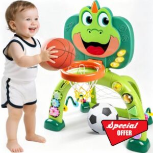 1-2 Year Old Boys Sport Play Set Basketball Hoop & Soccer Goal Toy                                                          Interactive Learning Center with Light & Music