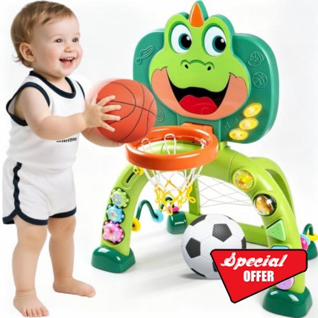 1-2 Year Old Boys Sport Play Set Basketball Hoop & Soccer Goal Toy                                                          Interactive Learning Center with Light & Music