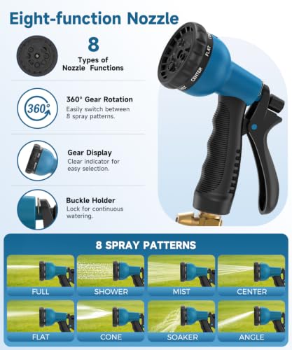 Durable 3/4" Hose with 8-Mode Nozzle for House Cleaning