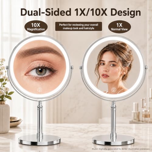 3000mAh Rechargeable Touch Control Cosmetic Mirror for Bathroom Bedroom Birthday Mothers Day Gift for Wome