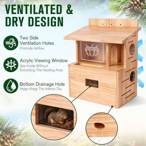 and bottom drainage holes for outdoor squirrel houses.