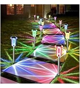 DenicMic Pathway Solar Lights Outdoor Waterproof 8 Pack Halloween Decor | 10 Color Mode LED Stake...