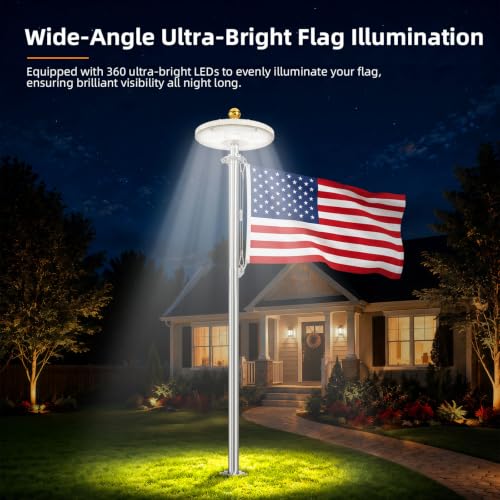 360 LEDs Solar Flagpole Light with 3000LM Alinana Solar Flagpole Light Ultra Bright Dimmable
