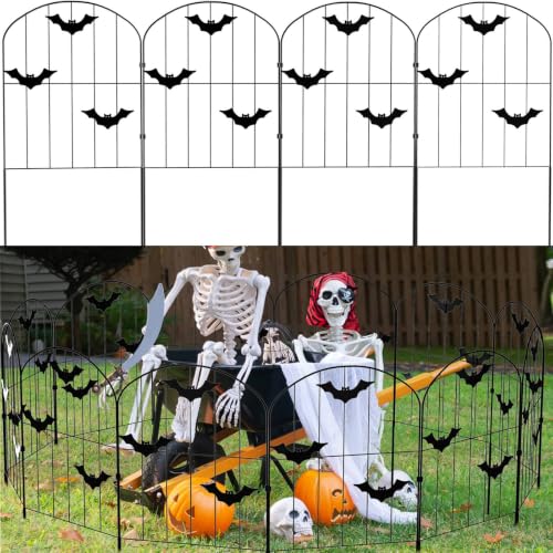 10 Pcs Bat Fence Spooky Graveyard Fence Rustproof Metal Wire Fencing for Outdoor Yard Party Decor (Black