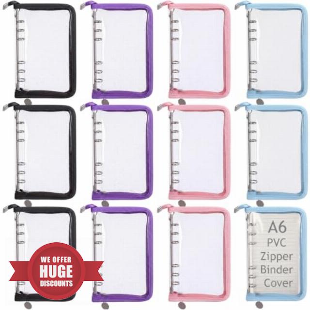 Nezyo 12 Pcs A6 Zipper Binder 6 Ring PVC
