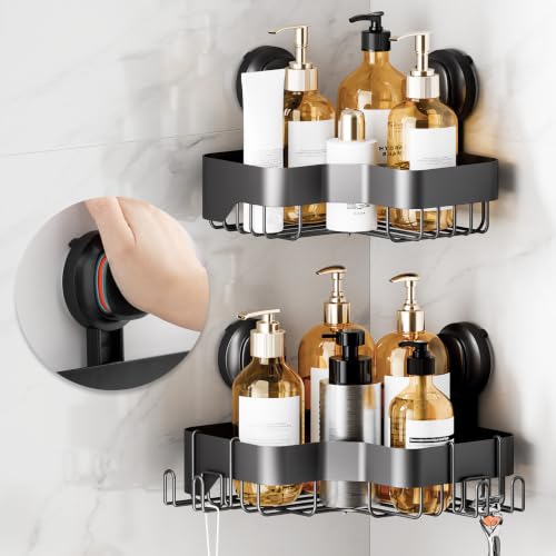 Black Shower Organizer With Hooks 2 Pack Shower Caddies