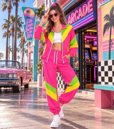 2 Piece 90s Tracksuit Neon Windbreaker Costume Set 1980s Costume for Women