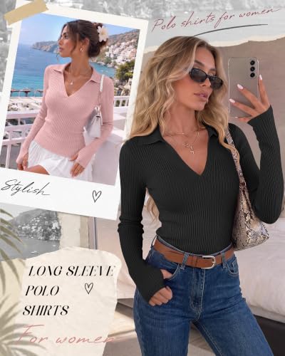 Stretchy Ribbed Knit Slim Fitted Blouses
