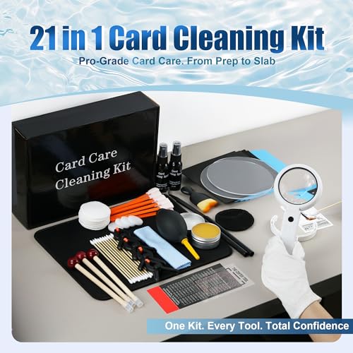 21-in-1 Trading Card Polishing Restoration Kit with Led Magnifying Glass and Card Grading Centering Tool