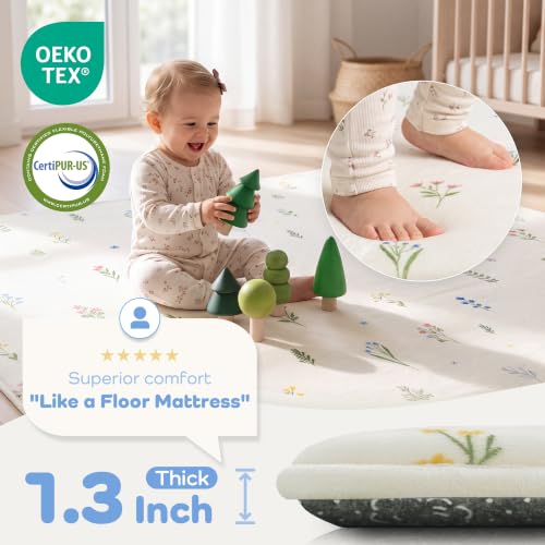 Padded Foam Mat (Botanical Sprigs) Memory mat for baby to play on floor Non-Slip Plush Playmat for Nursery Playroom Classroom