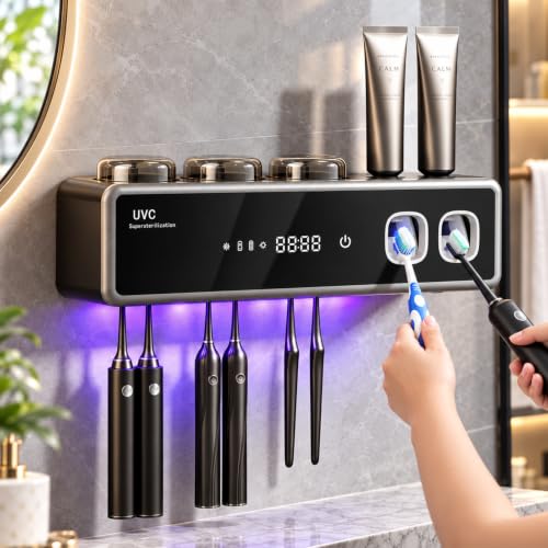 Black Electric Tooth Brush Holder for Bathroom - 6 Brush/3 Cup