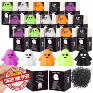 70 Sets Halloween Ghost Gifts Stress Balls with Boxes 5 Colors for Adults                                                          Positive Halloween Party Favors