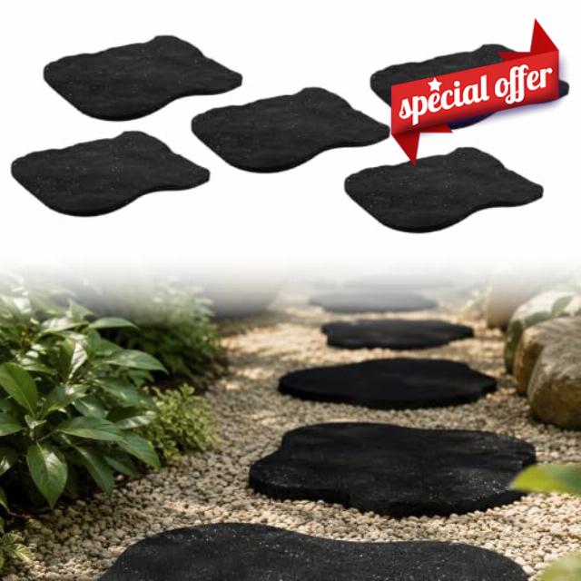 5 Pack Rubber Stepping Stones Outdoor Garden Grey Irregular Pavers                                                          Anti-Slip Recycled Rubber Walkway Pathway Paving Stones for Lawn Patio Backyard