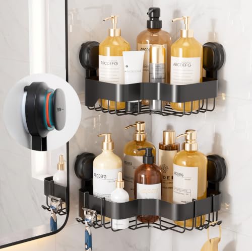 Black Shower Organizer With Hooks Lock-Tight Red Indicator