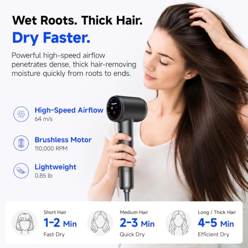 Frizz Control 64 m/s fast drying. 0.85 lb lightweight. 1.3B plasma ions for less frizz. Ionic blow dryer with diffuser for waves & curls.