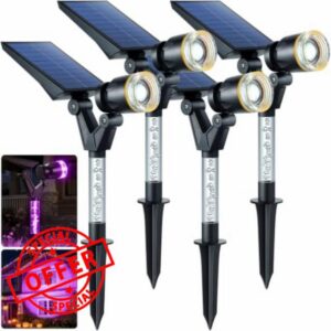 DenicMic Solar Spot Lights Outdoor Waterproof Purple Lens LED 4 Pack                                                          Adjustable Angle Halloween Solar Lights Outdoor for Yard Garden Patio Wall Tree Landscape Spotlights