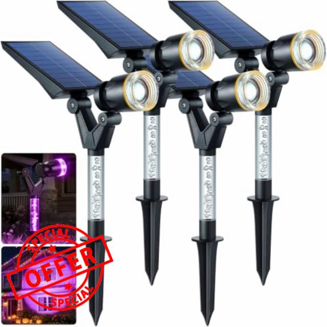 DenicMic Solar Spot Lights Outdoor Waterproof Purple Lens LED 4 Pack                                                          Adjustable Angle Halloween Solar Lights Outdoor for Yard Garden Patio Wall Tree Landscape Spotlights