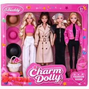 4 Pack Fashion 11.5 inch American Toy Prinecess Dolls Playset with Unique Style Outfits Dress Coat and Accessories Like Handbag Hat (Gift Box Package)