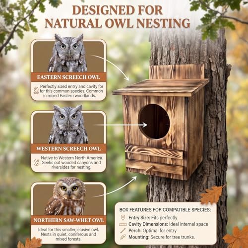 Wooden Owl Nesting Box with Ventilation for Backyard Tree
