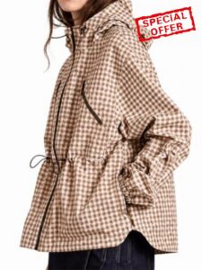 Fisoew Womens Rain Jacket Waterproof Plaid Raincoat Hooded Windbreaker                                                          Oversized Lightweight Jacket