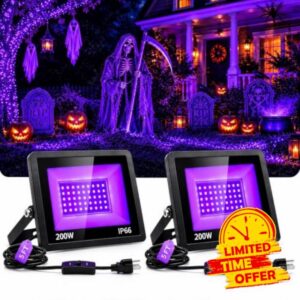 2-Pack 200W UV Black Lights for Halloween & Party
