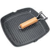 9.5 Inch Nonstick Grill Pan with Folding Handle,Square Grill Skillet | Grilling Pan with Pou...