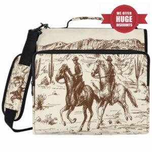 Western Cowboys Print Zipper Binder Bag 3 Ring with Shoulder Strap & Handle Multi Pocket Binder Organizer Bag Large Capacity for School Office Supplies