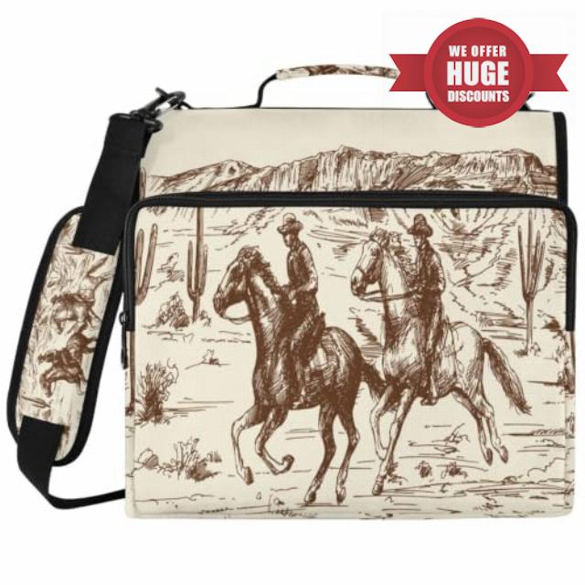 Western Cowboys Print Zipper Binder Bag 3 Ring with Shoulder Strap & Handle Multi Pocket Binder Organizer Bag Large Capacity for School Office Supplies