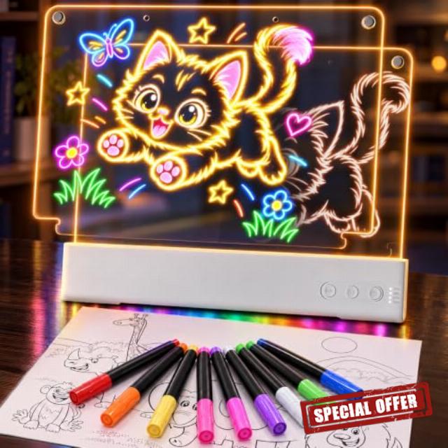 2 Pack 16" Rechargeable LED Drawing Board for Kids with 9 Light Effects                                                          LED Note Board with 5 Brightness Levels