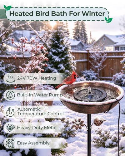 Removable Bowl 5-Prong Stake Automatic 104–111.5°F Control 16.4-Ft Cord Bird Lover Gif