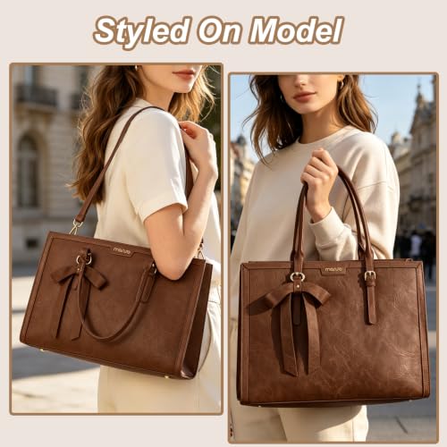 Tote Bag with Cup Holder Vintage Leather Tote Bag with Compartments & Small Clutch Purse for Office Business Travel School