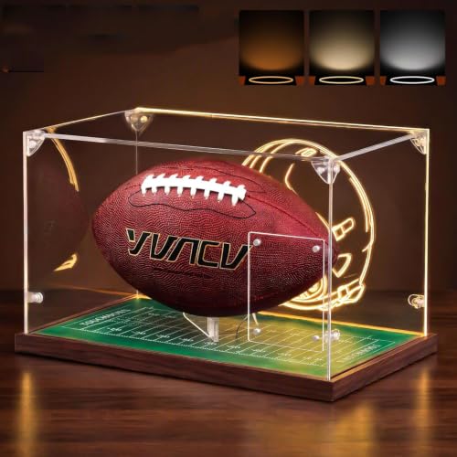 Walnut Wood Base UV-Protective Acrylic; Built-In LED Display Light; Premium Wood Base; Football & Signed Card Display