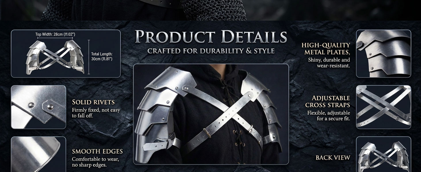 halloween knight costume,fantasy shoulder plate armor,adjustable leather strap armor,