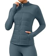 UOUA Women's Lightweight Quilted Fleece‑Lined Workout Jacket | 4 Pockets Zip Up Coat, Slim Fit Wa...