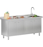 60" x 24" x 33.5" Stainless Steel Utility Sink with Cabinet, Freestanding Heavy-Duty Kitchen Sink...