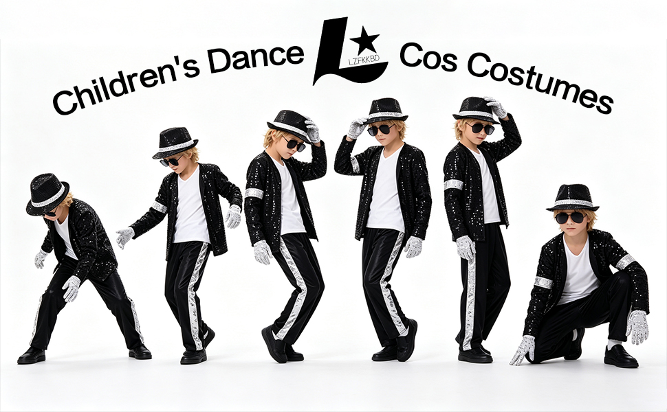 5PC Boys Halloween Costume Set Kids 80s 90s Pop Star Dance Disco Costume for Kids Stage Cosplay