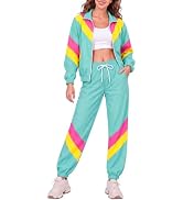 80s Outfit for Women, 2 Piece 90s Tracksuit Neon Windbreaker Costume Set | 1980s Costume for Wome...