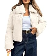 BTFBM Faux Fur Jacket Women Fluffy Winter Cropped Coats Zip Up Fuzzy Jackets Long Sleeve Furry Co...