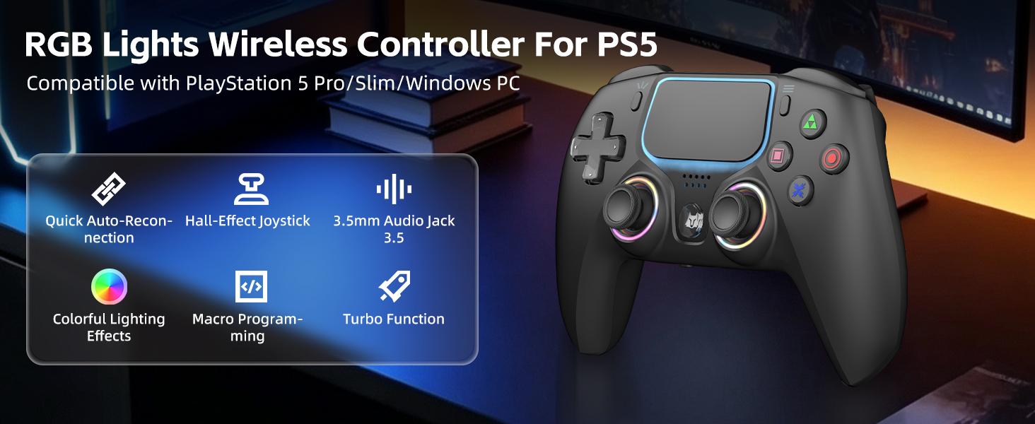 RGB Lights Wireless Controller For PS5