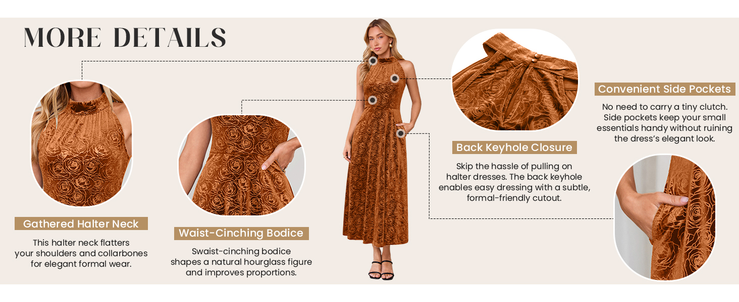 Simplee Fall Velvet Halter Womens Dress Maxi Wedding Guest Cocktail Dresses