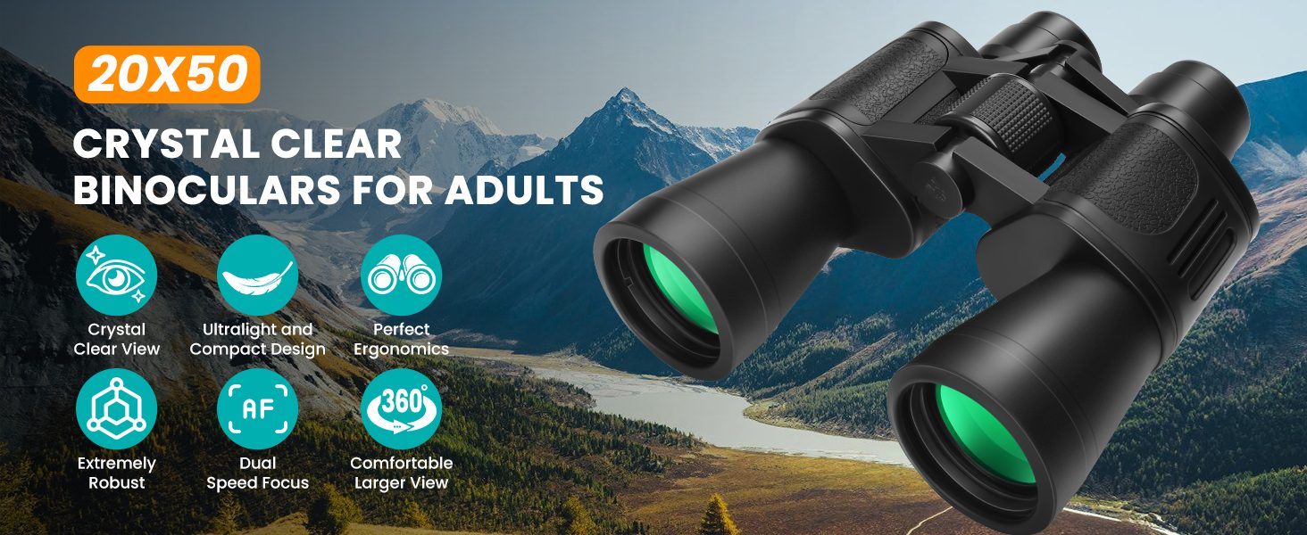 20x50 High Powered Binoculars for Adults, Waterproof Binoculars with Low Light Vision Easy Focus