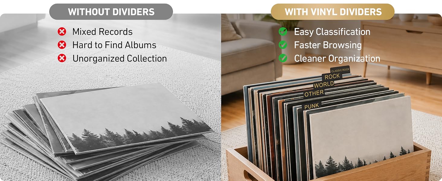 AKONEGE Black Vinyl Record Dividers 12-Inch for LP Album Storage