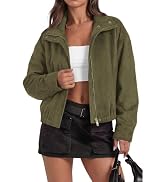 PRETTYGARDEN Lightweight Faux Suede Bomber Jacket Women Coats Outerwear | Zipper, Elastic Hem, Cr...