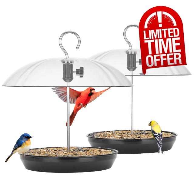 Kingsyard Platform Bird Feeder with Adjustable Dome for Outdoors Hanging                                                          Metal Tray
