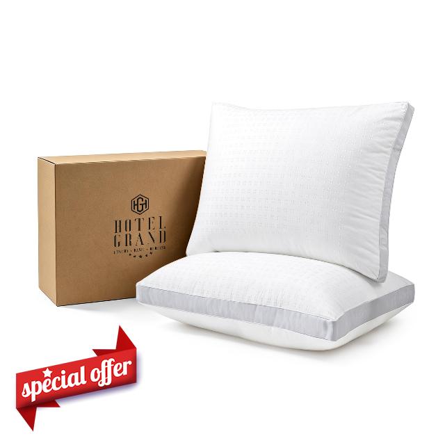 Hotel Grand Luxury Bed Pillows Queen Size Set of 2 Medium Soft